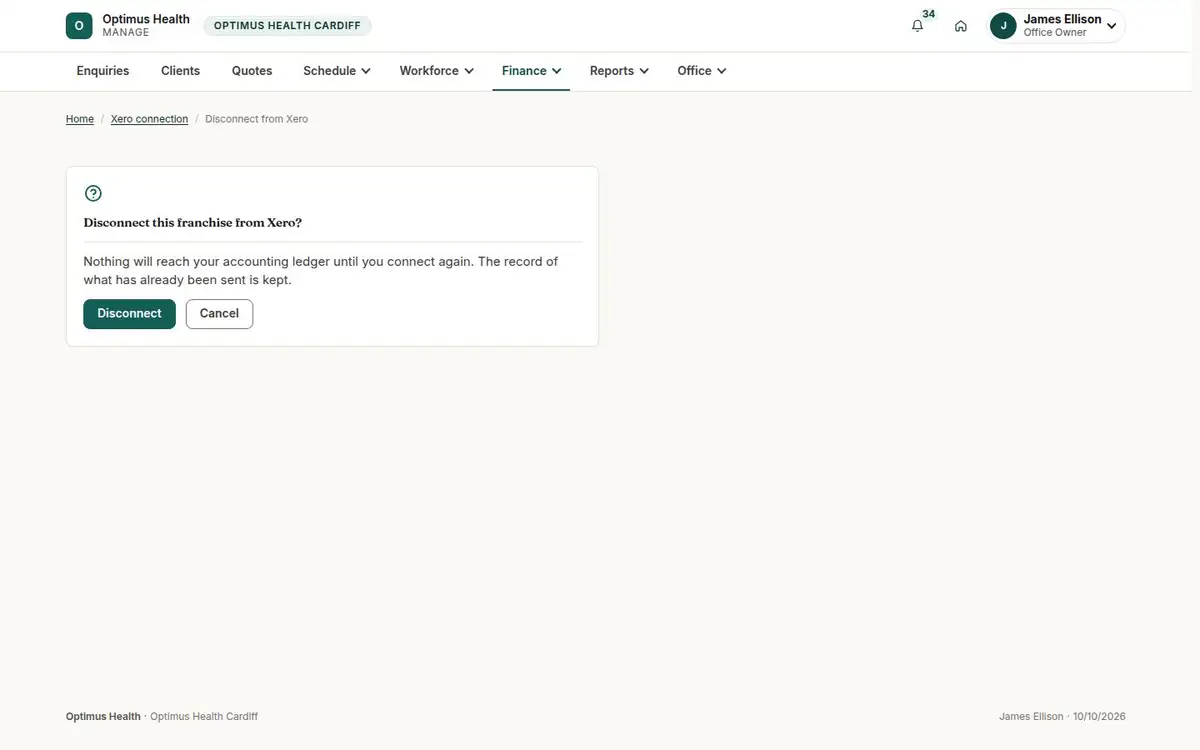Disconnect this franchise from Xero?