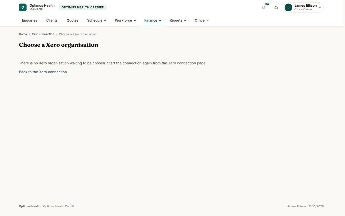 Choose a Xero organisation