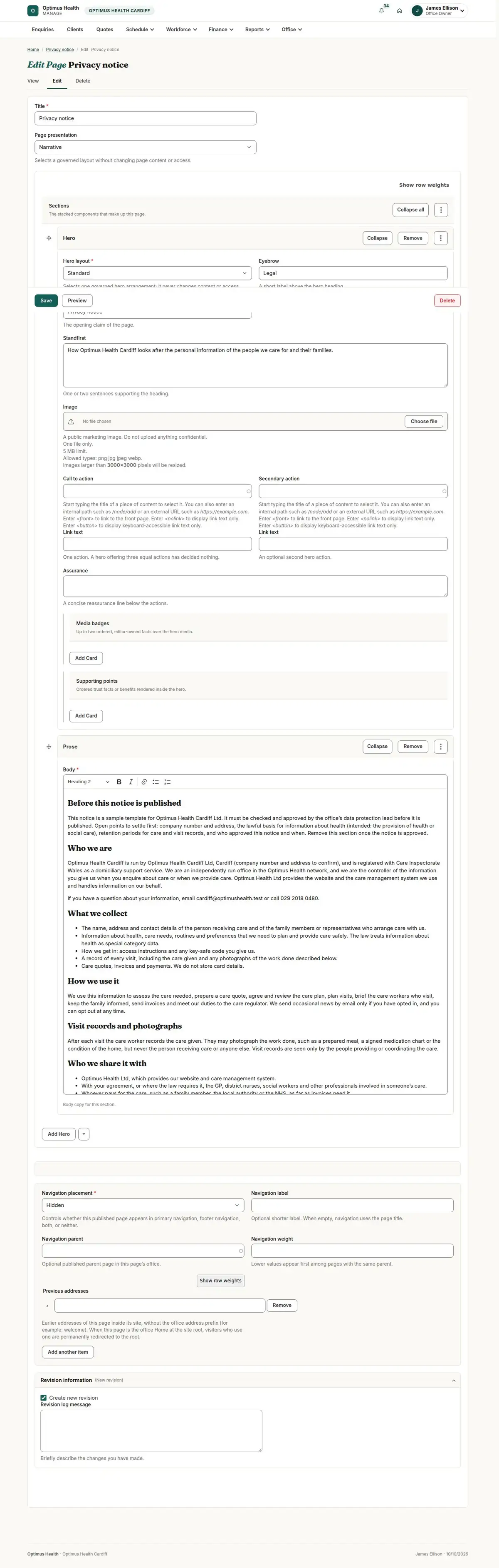 Edit Page Privacy notice