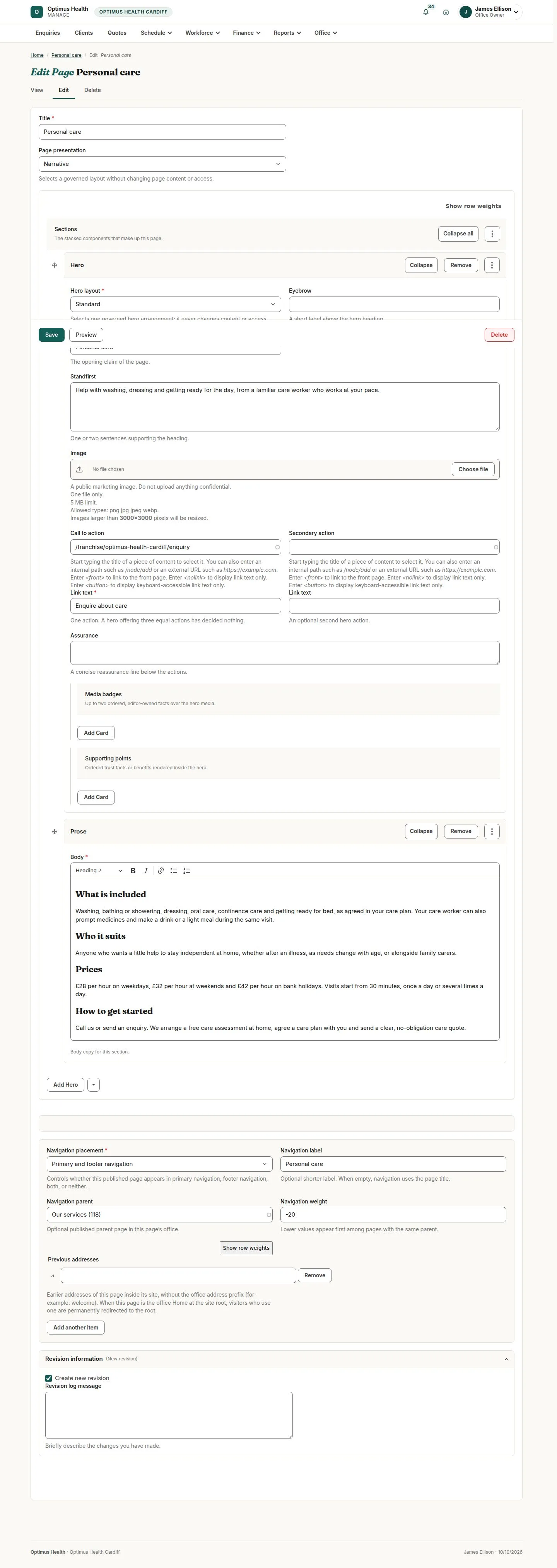Edit Page Personal care