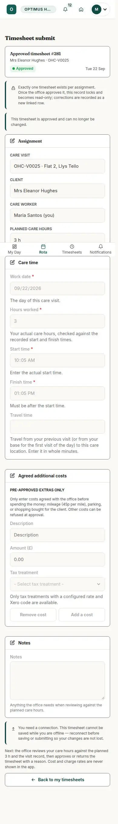 Timesheet submit