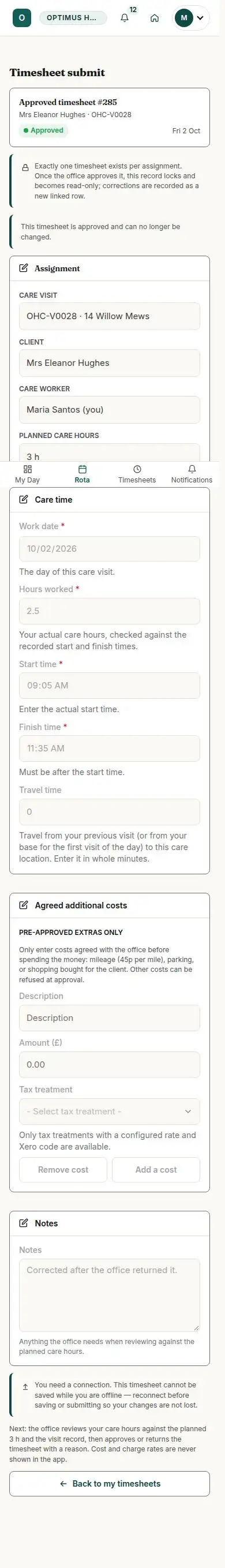 Timesheet submit