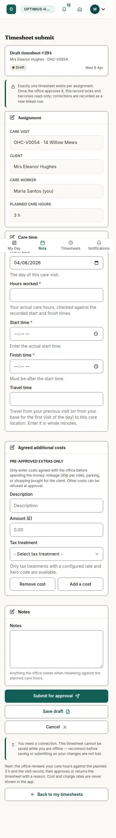 Timesheet submit