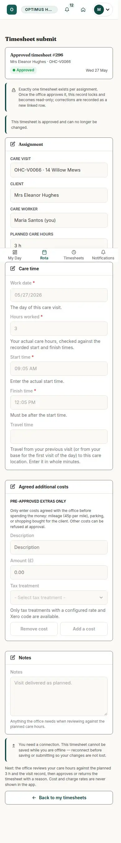 Timesheet submit