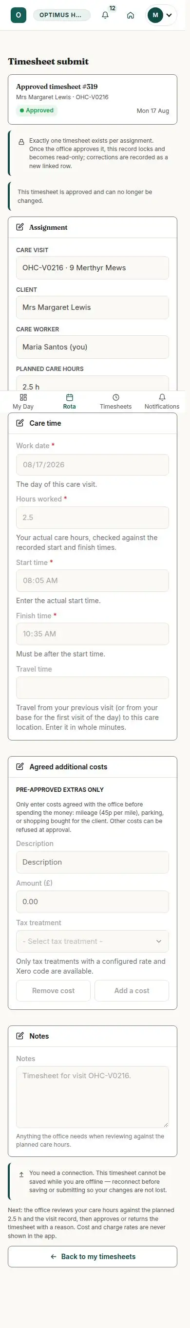 Timesheet submit