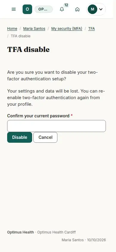 TFA disable