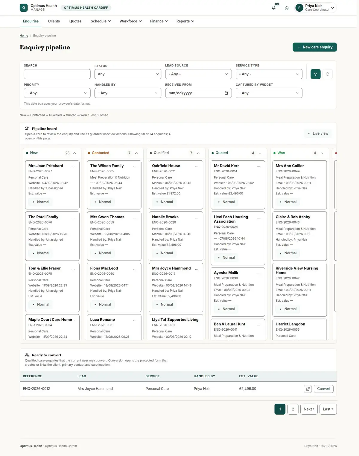 Enquiry pipeline