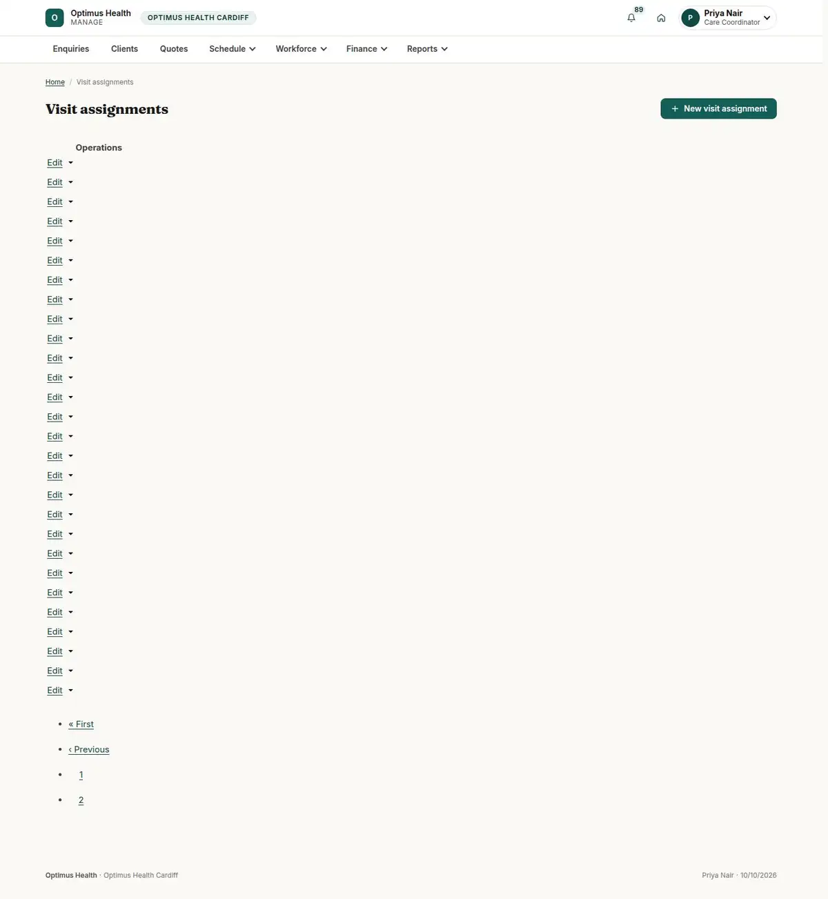 Visit assignments