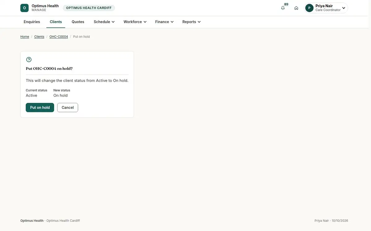 Put OHC-C0004 on hold?