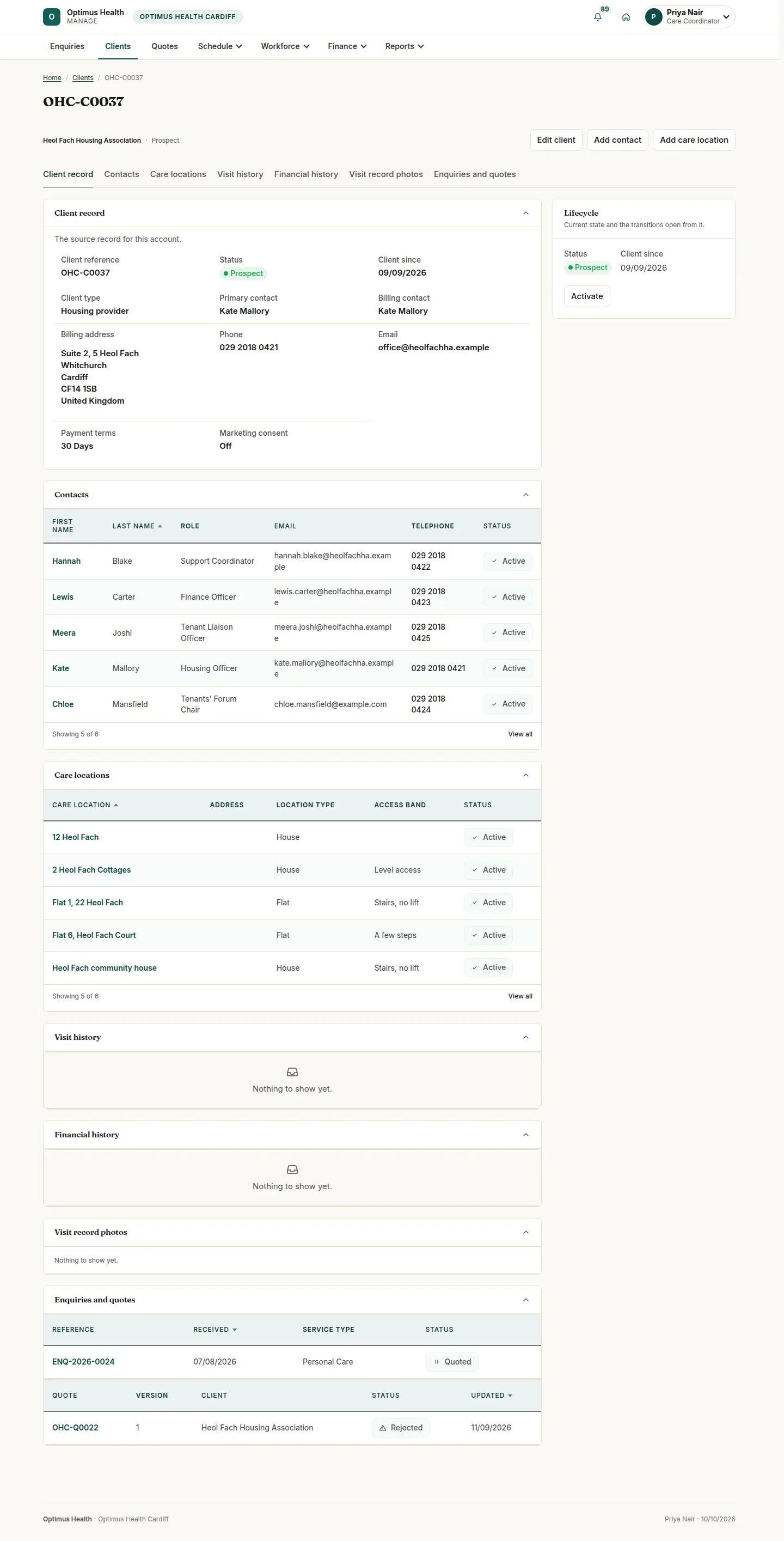 Check the client and contacts