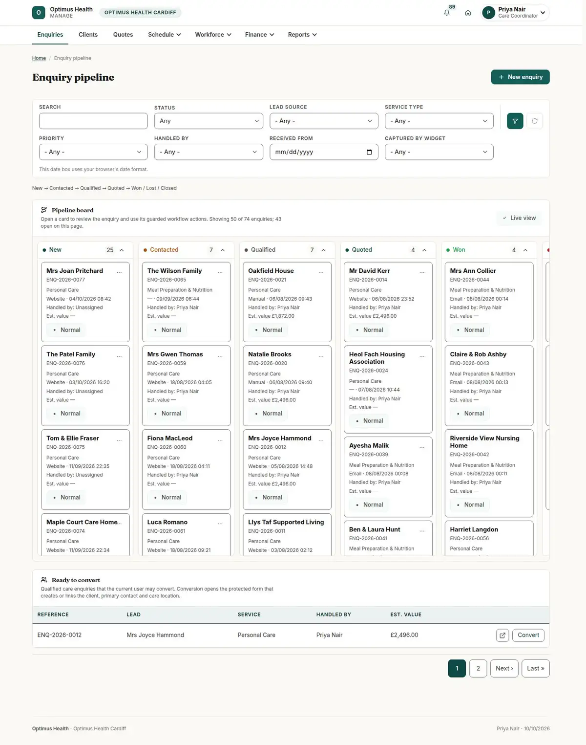Enquiry pipeline
