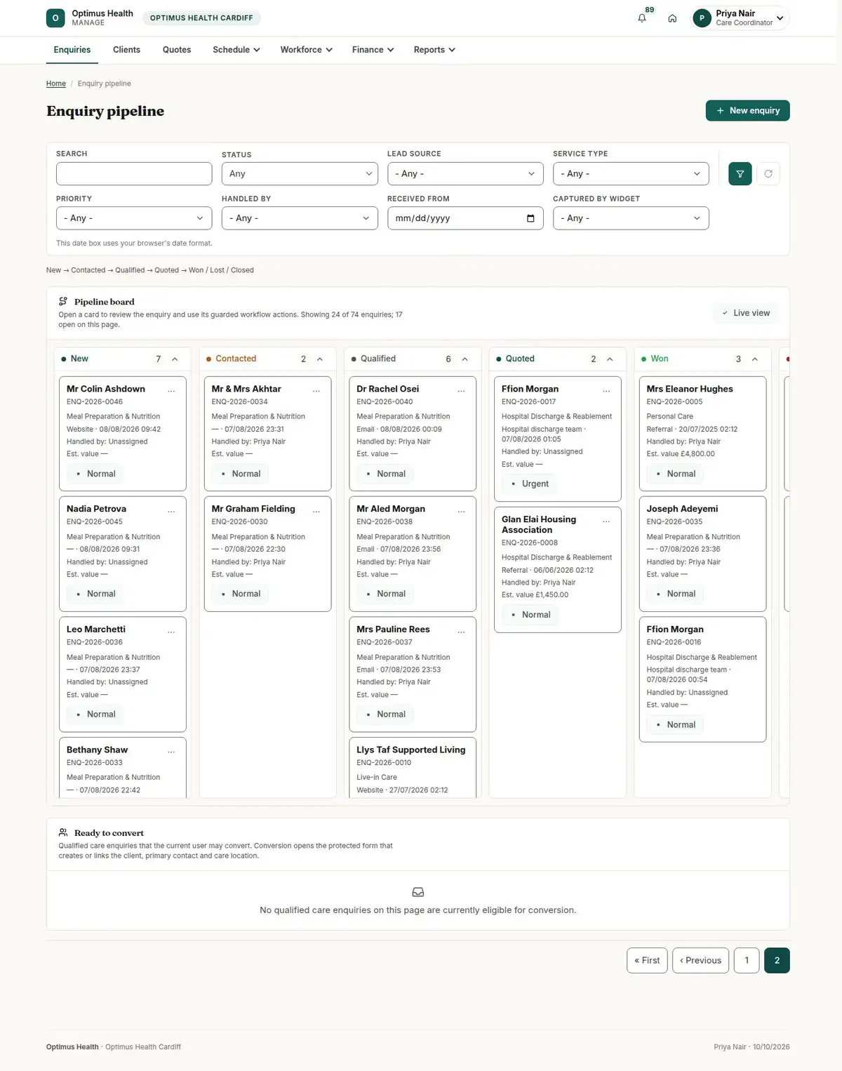 Enquiry pipeline