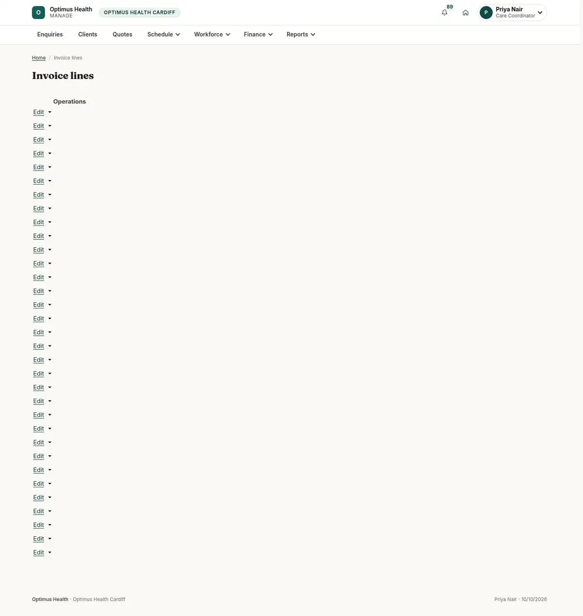 Invoice lines