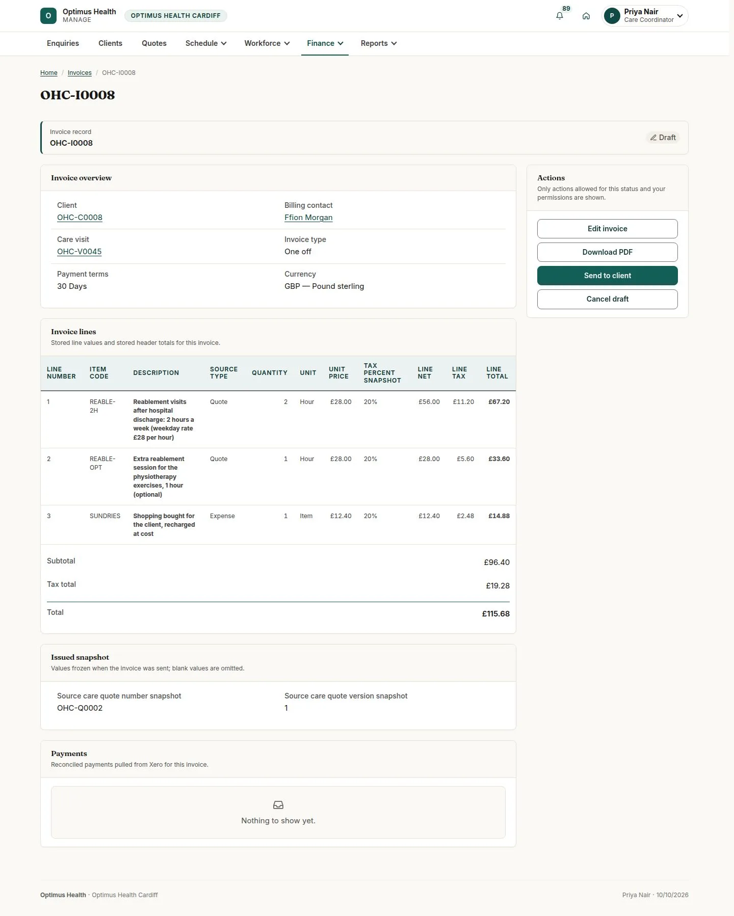 Review the draft invoice