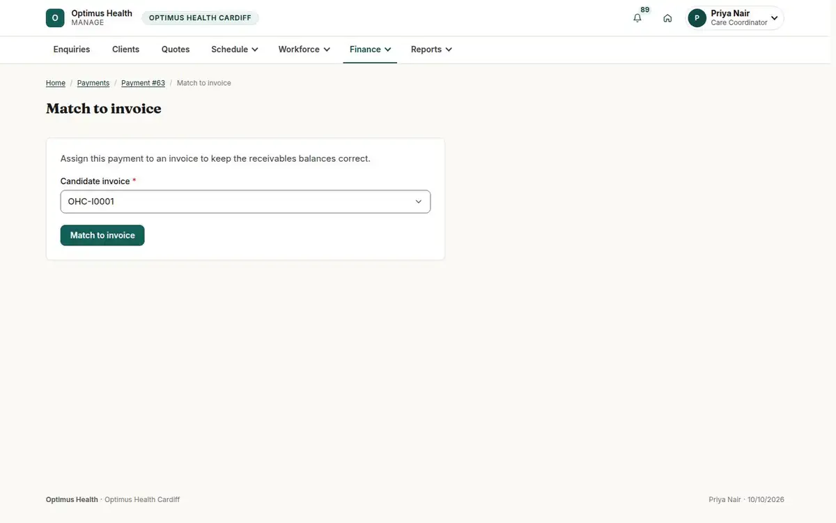 Match to invoice