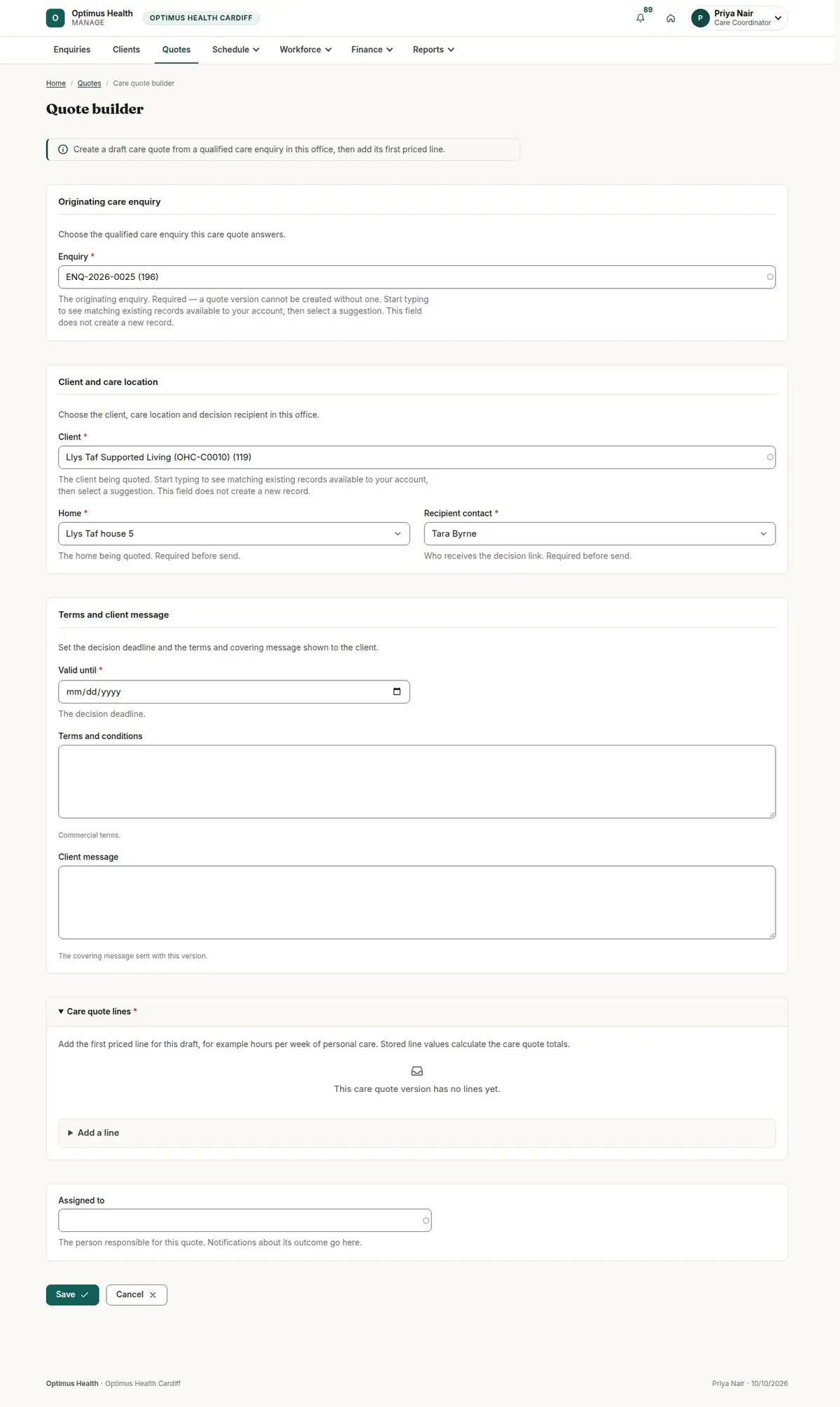 Quote builder
