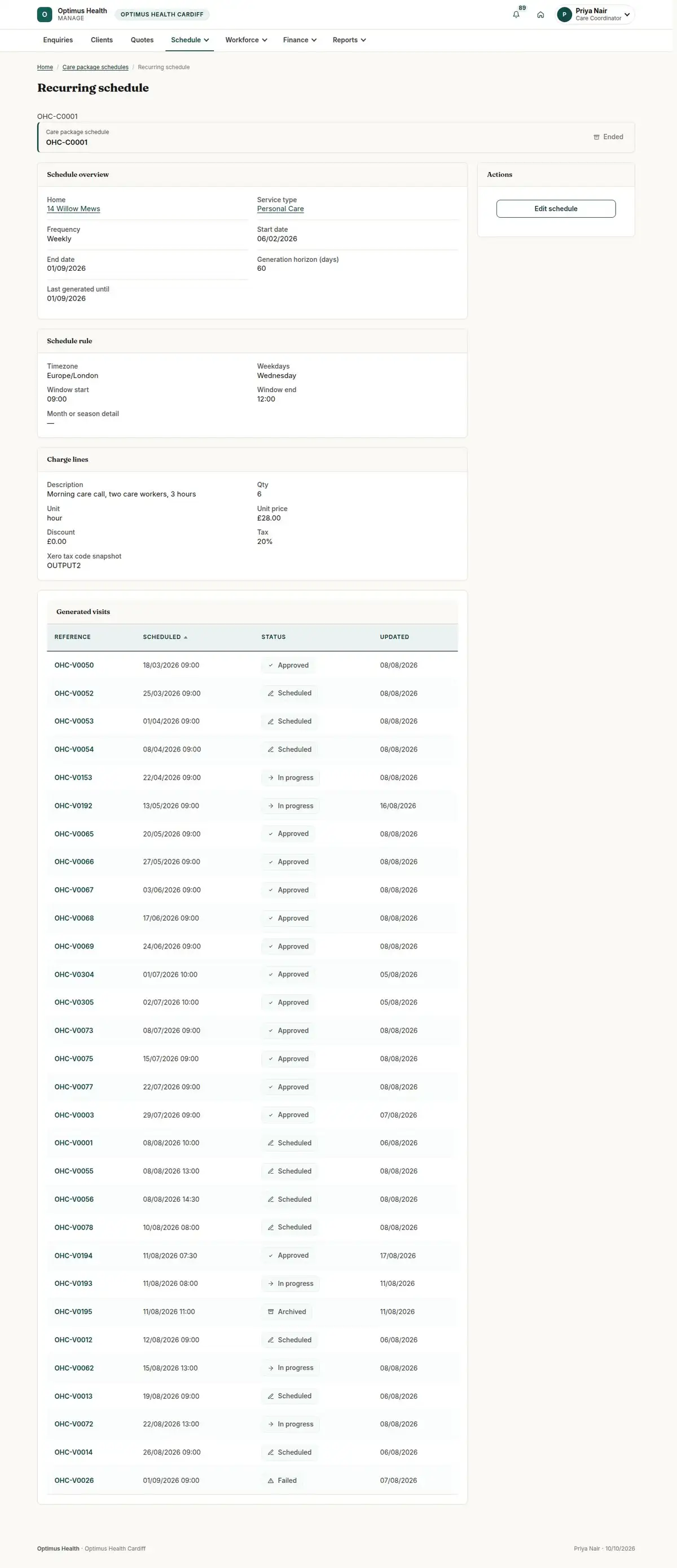Recurring schedule