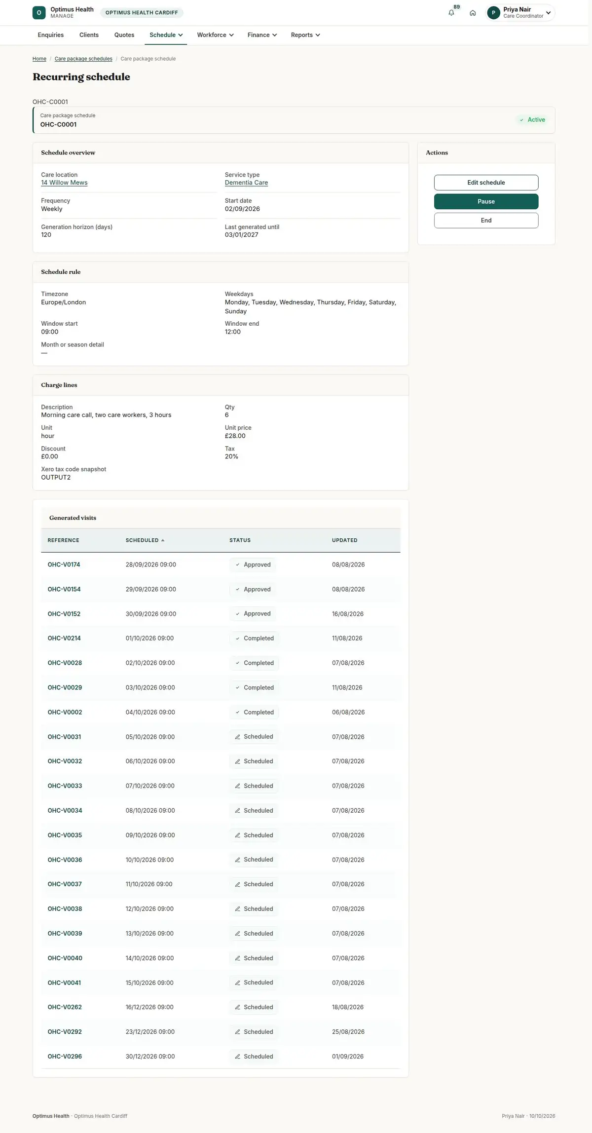 Recurring schedule