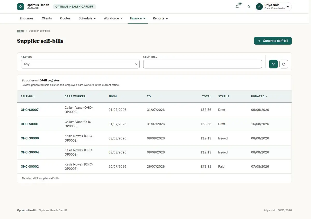 Supplier self-bills