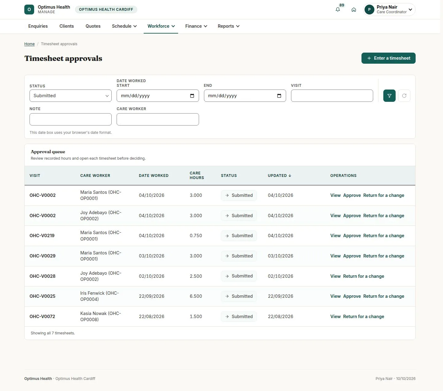Timesheet approvals