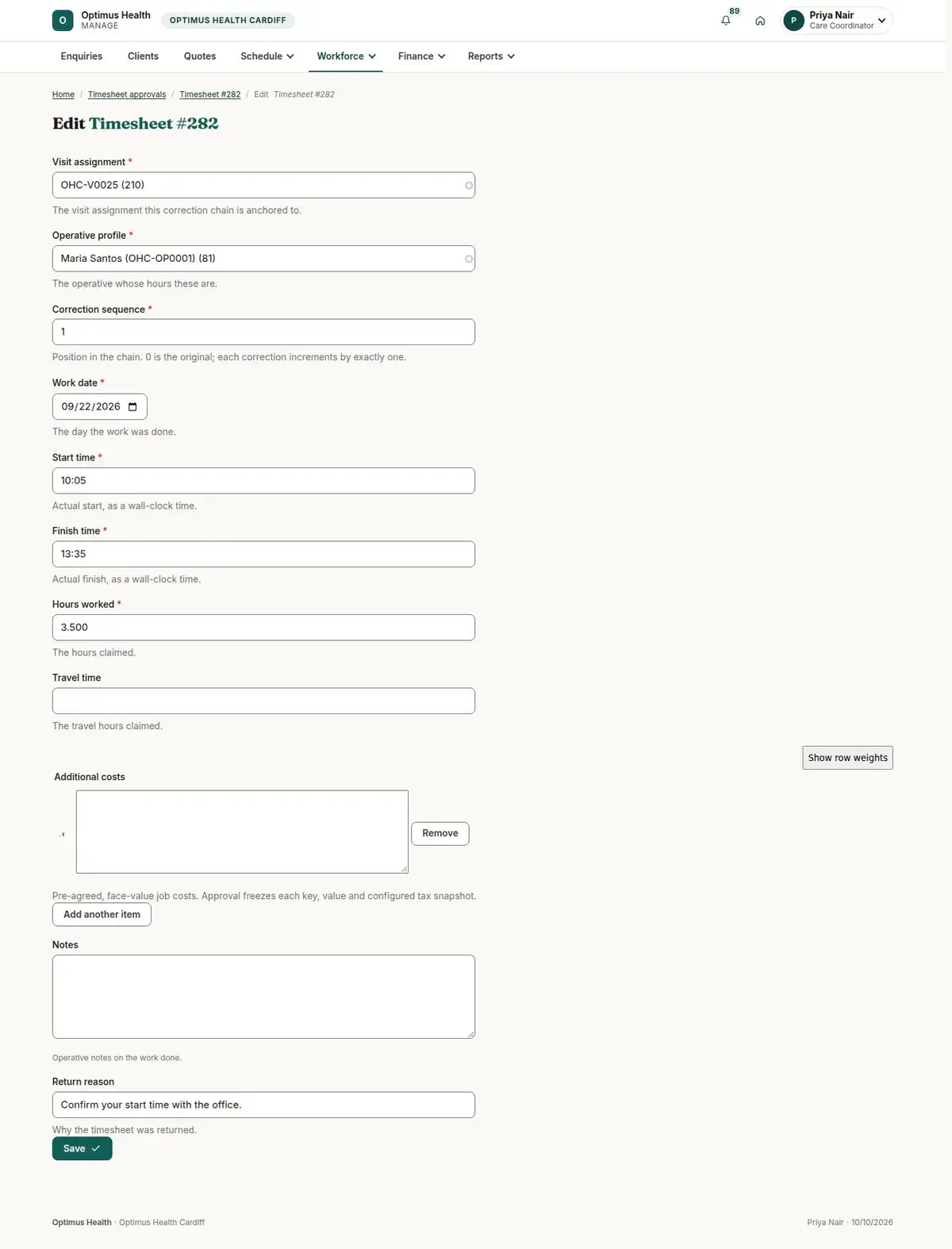 Edit Timesheet #282