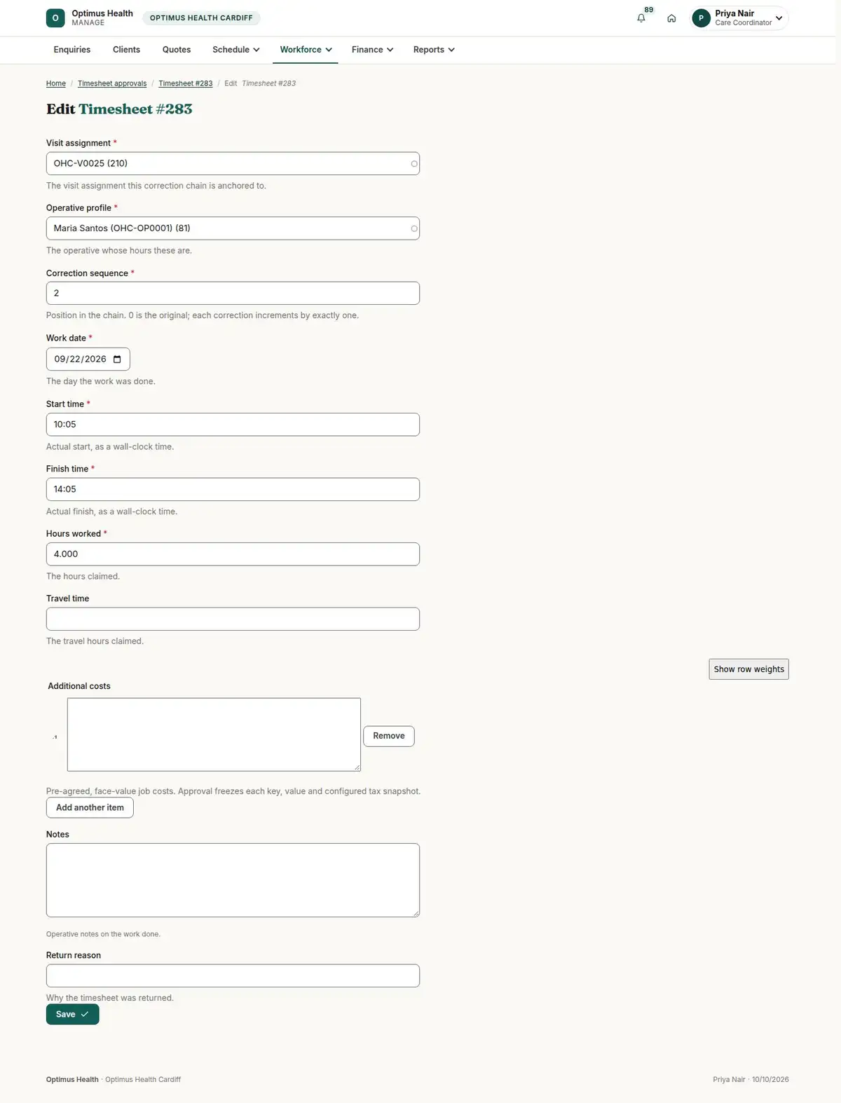 Edit Timesheet #283
