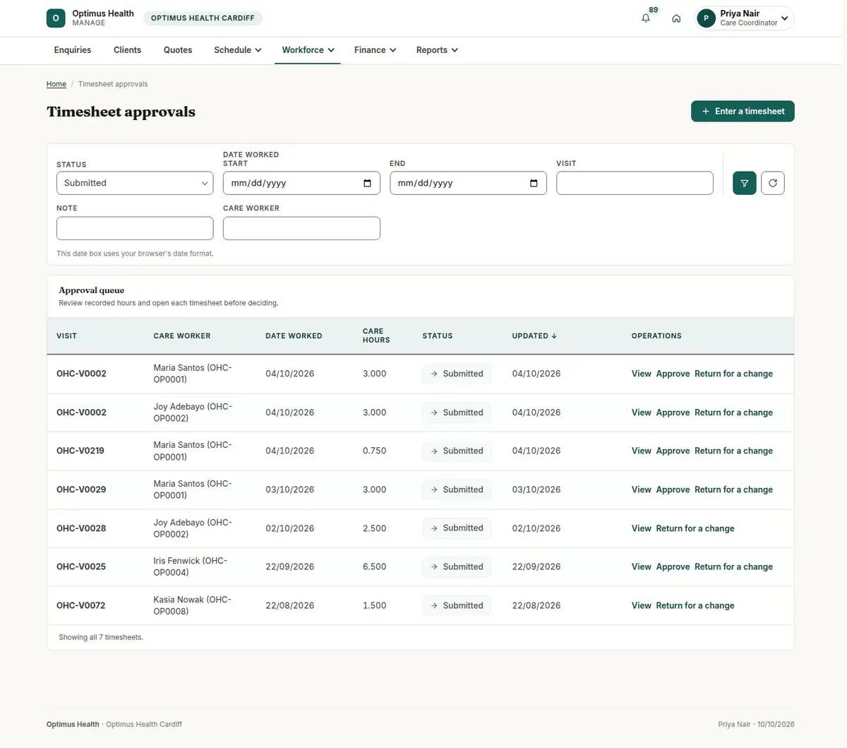 Timesheet approvals