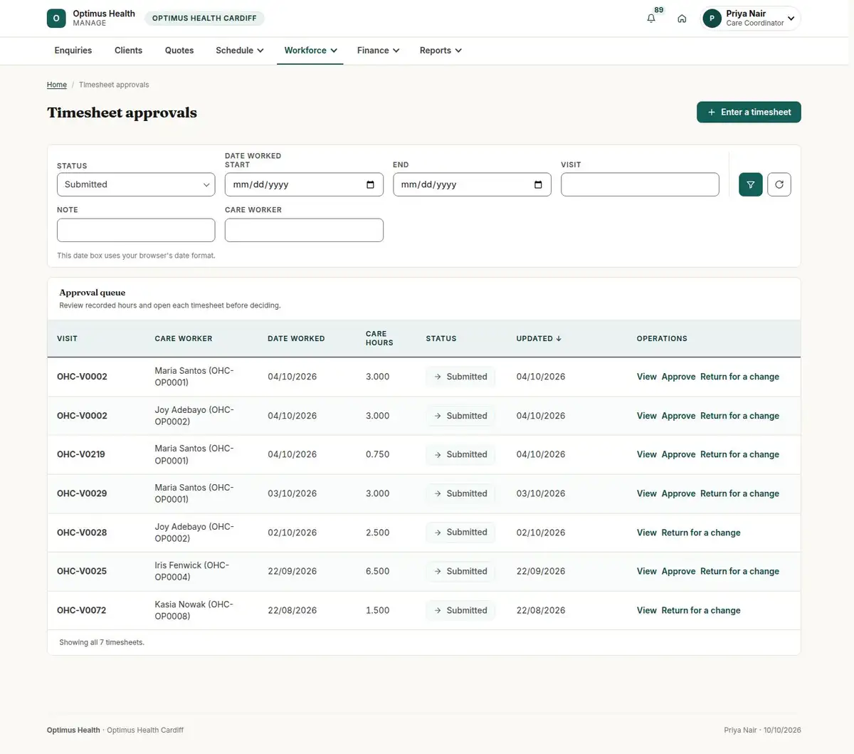 Timesheet approvals