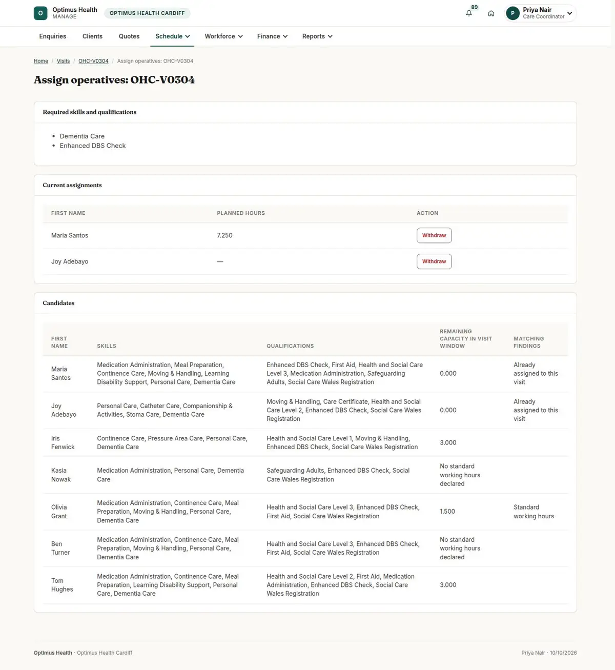 Assign operatives: OHC-V0304