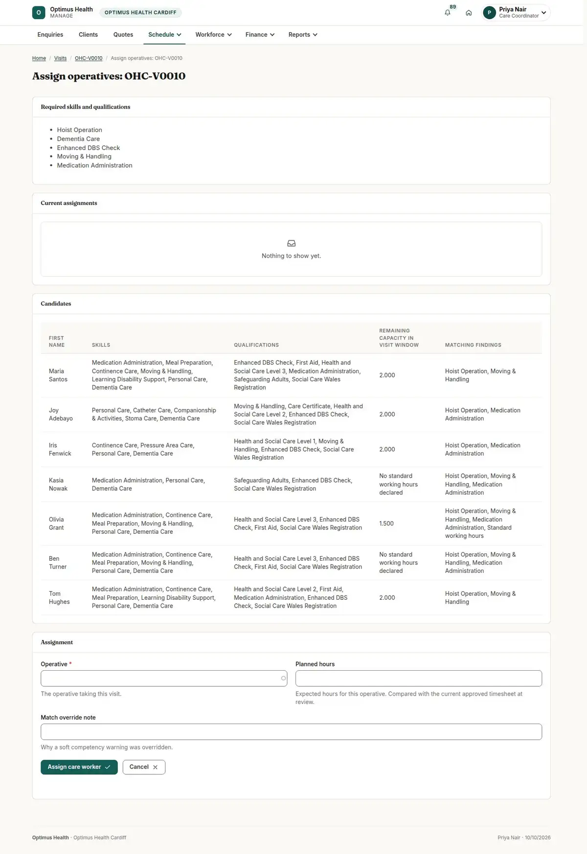 Assign operatives: OHC-V0010