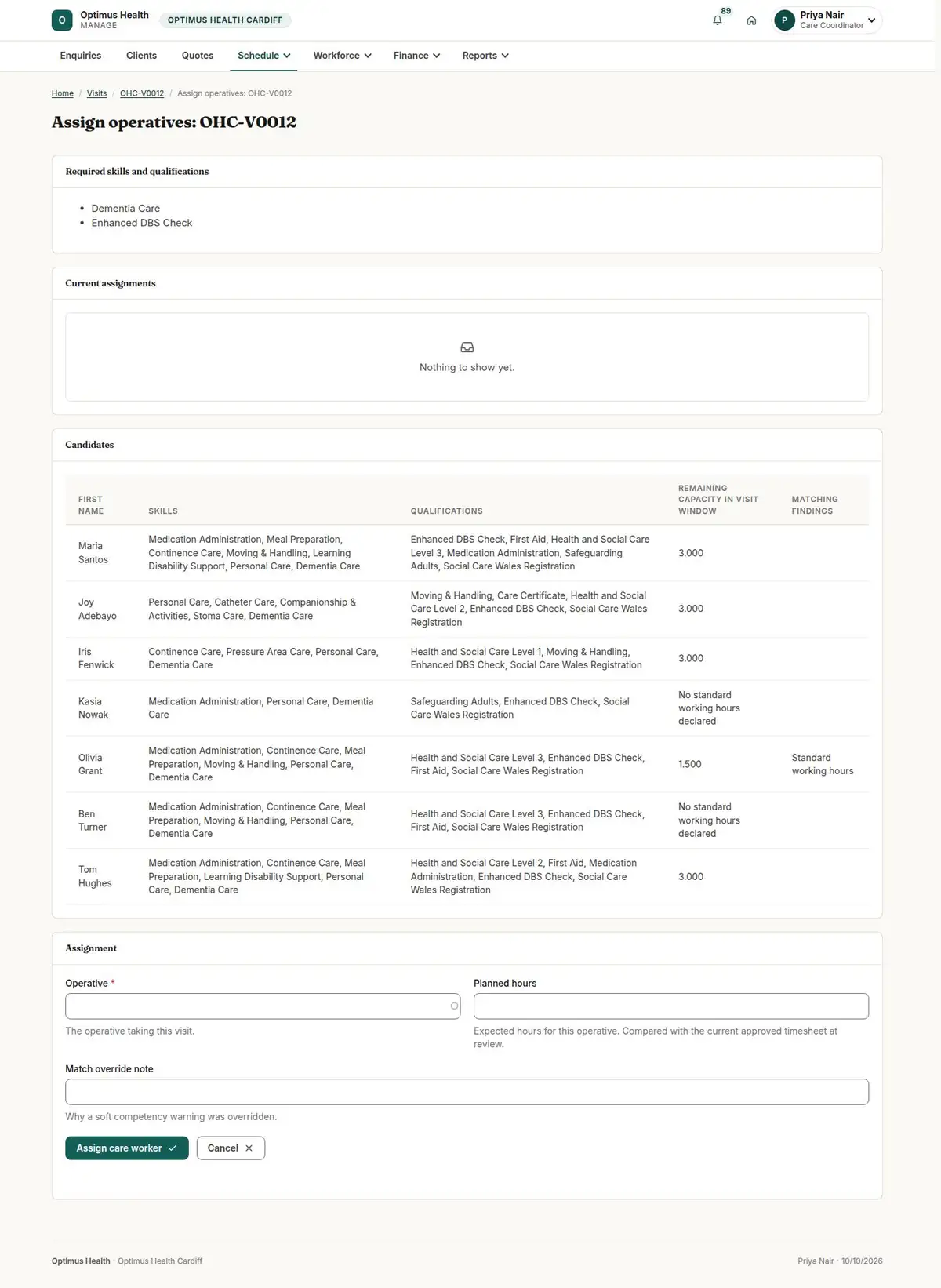 Assign operatives: OHC-V0012