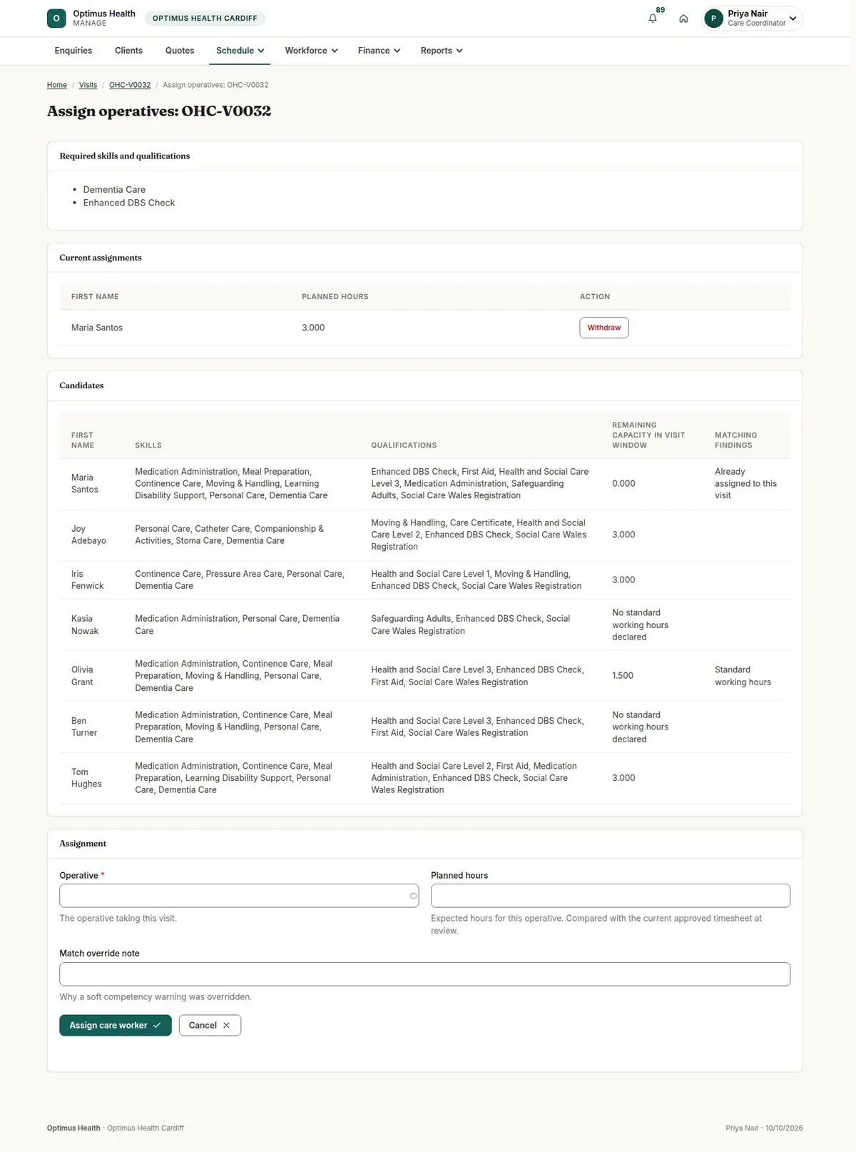 Assign operatives: OHC-V0032