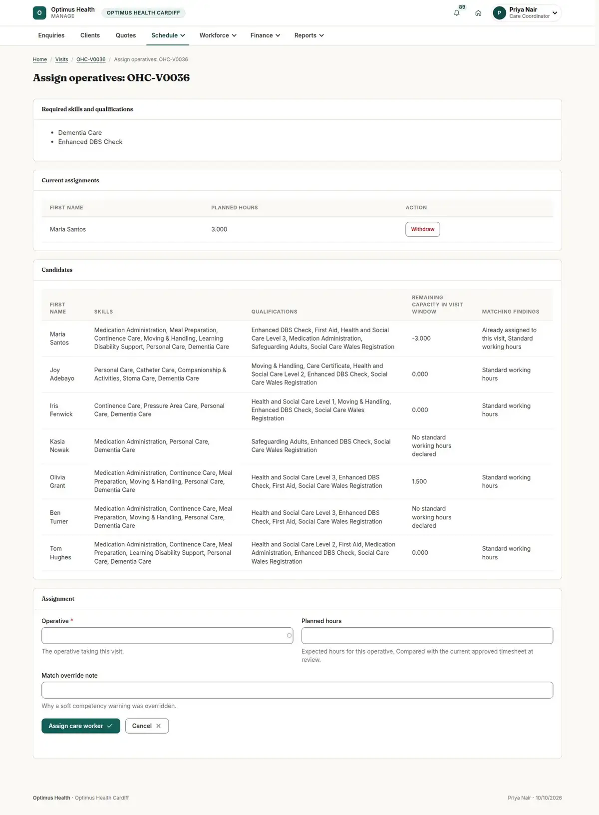 Assign operatives: OHC-V0036