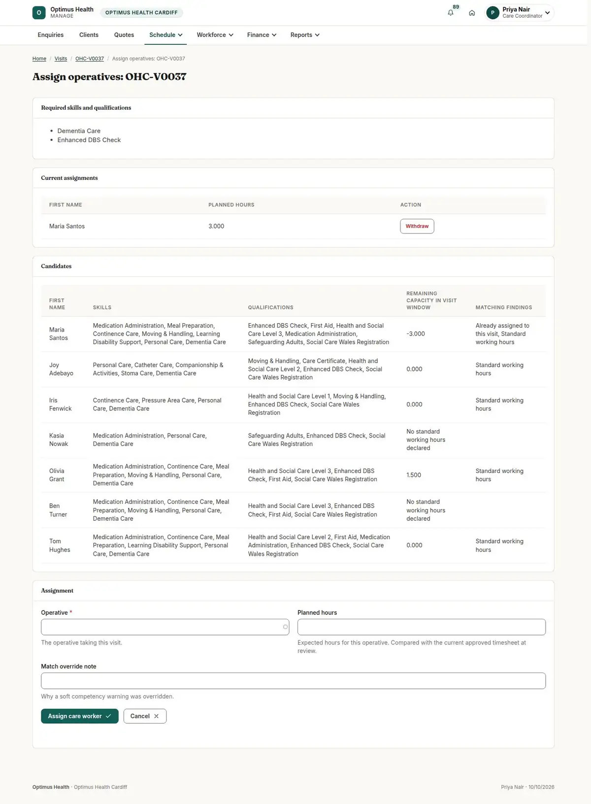 Assign operatives: OHC-V0037