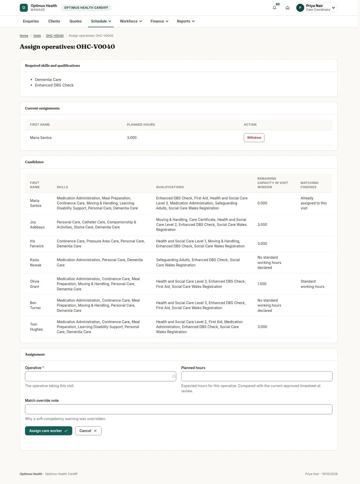 Assign operatives: OHC-V0040