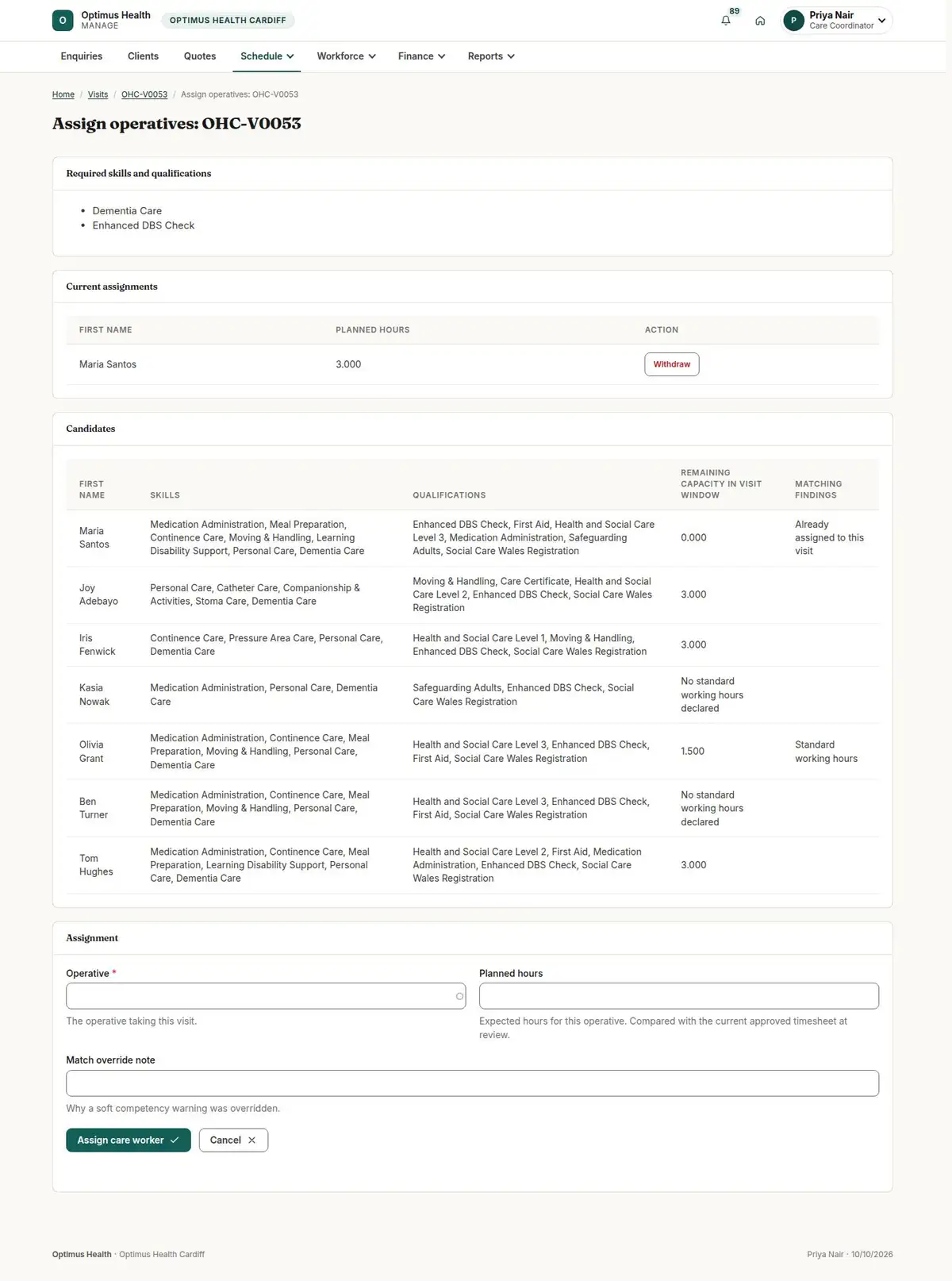 Assign operatives: OHC-V0053