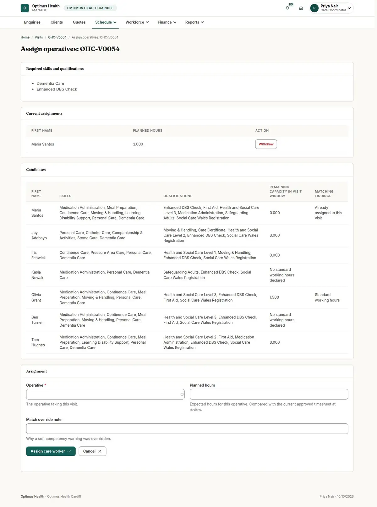 Assign operatives: OHC-V0054