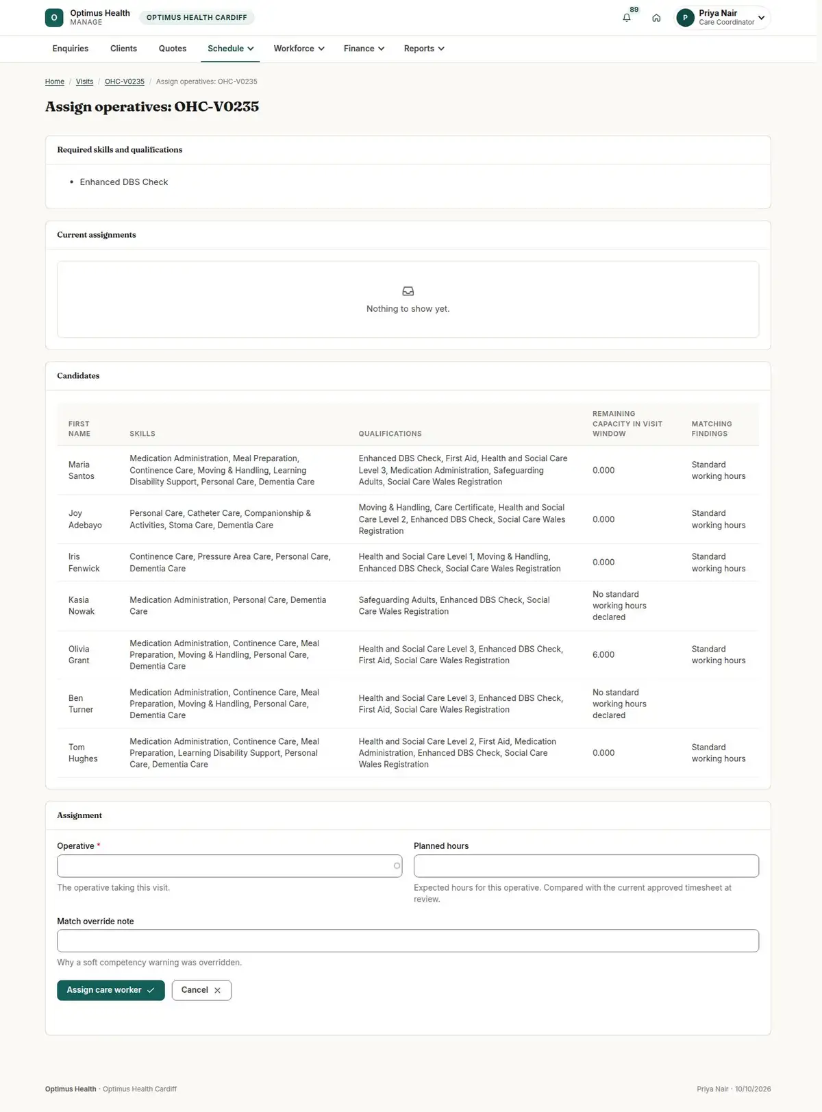 Assign operatives: OHC-V0235