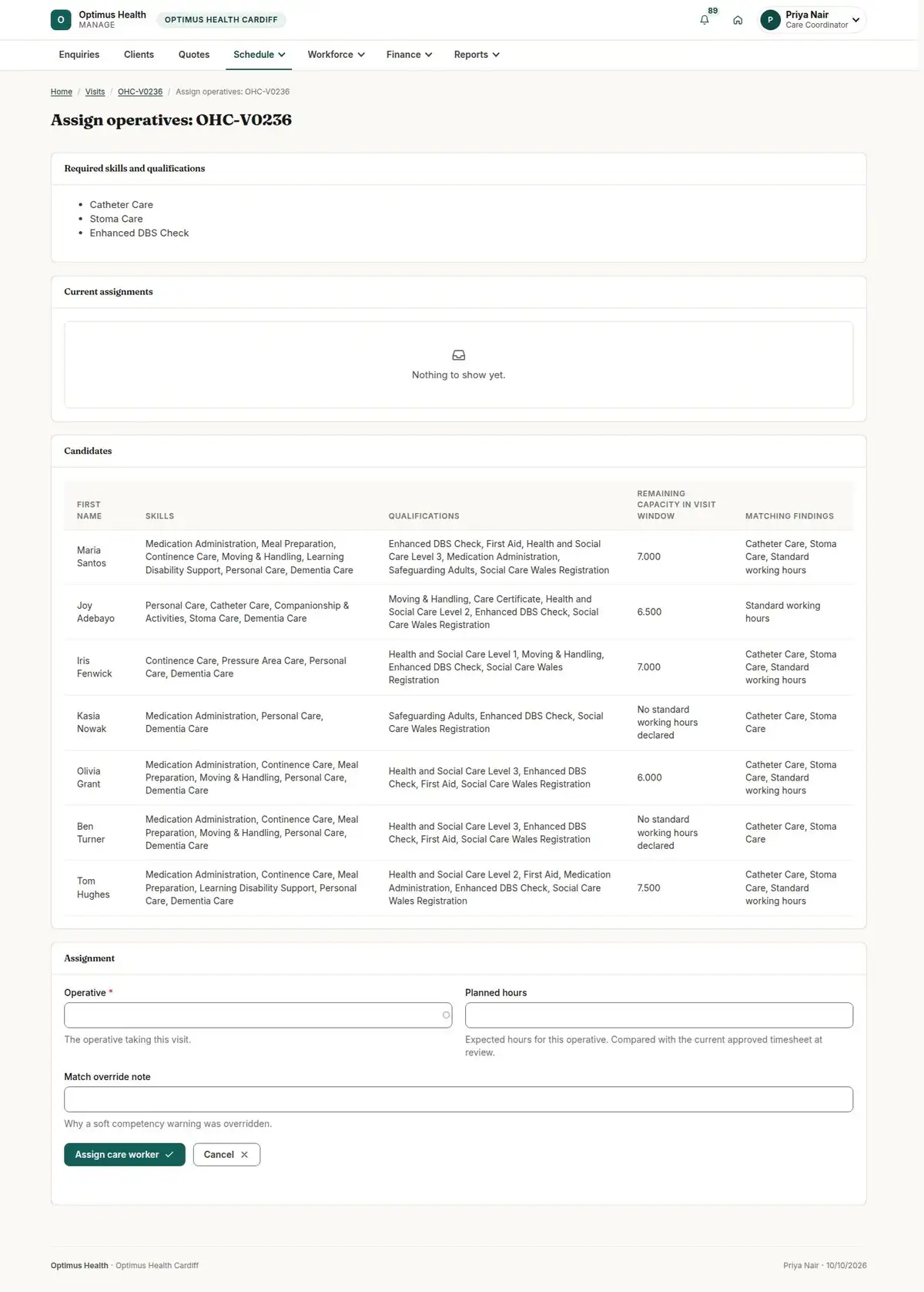 Assign operatives: OHC-V0236