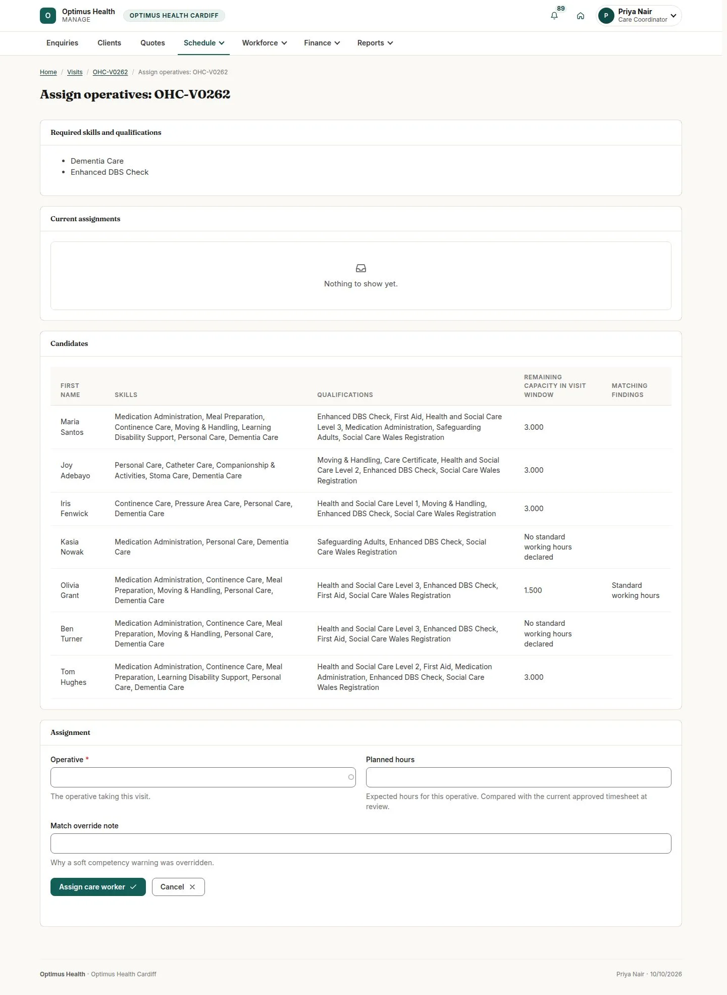 Staff an unassigned generated visit