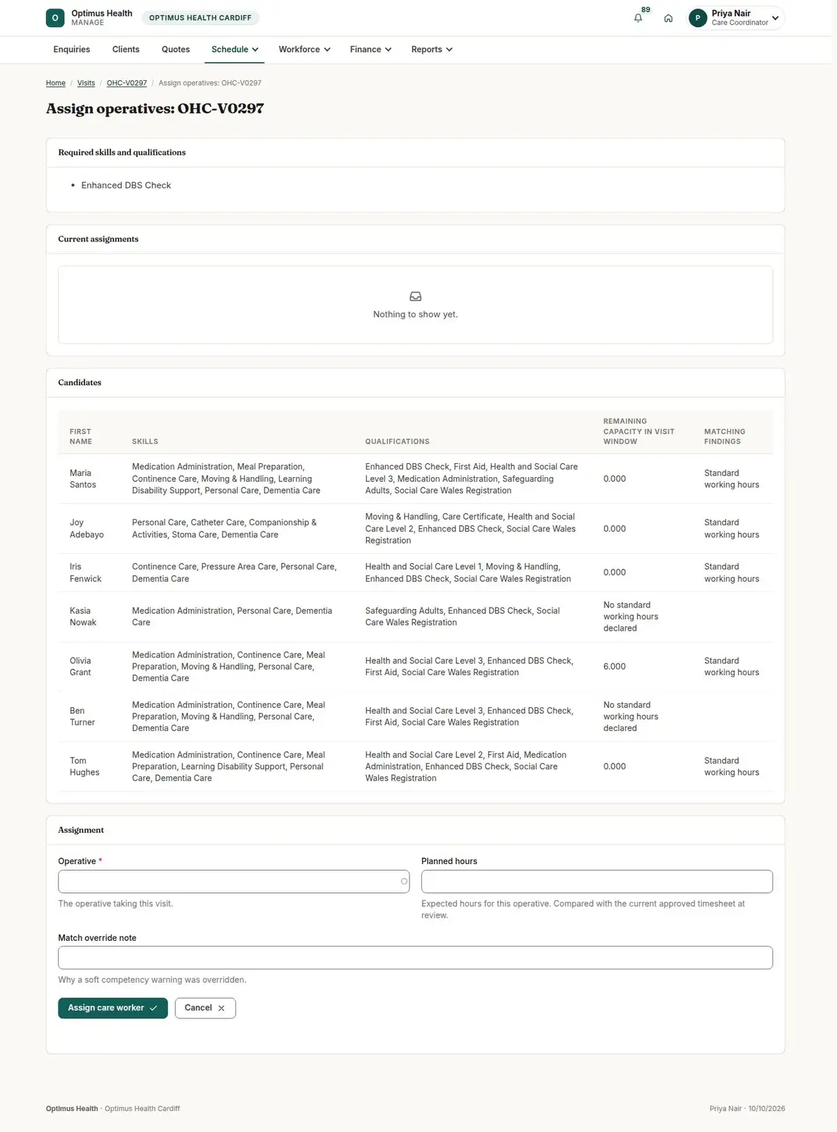 Assign operatives: OHC-V0297