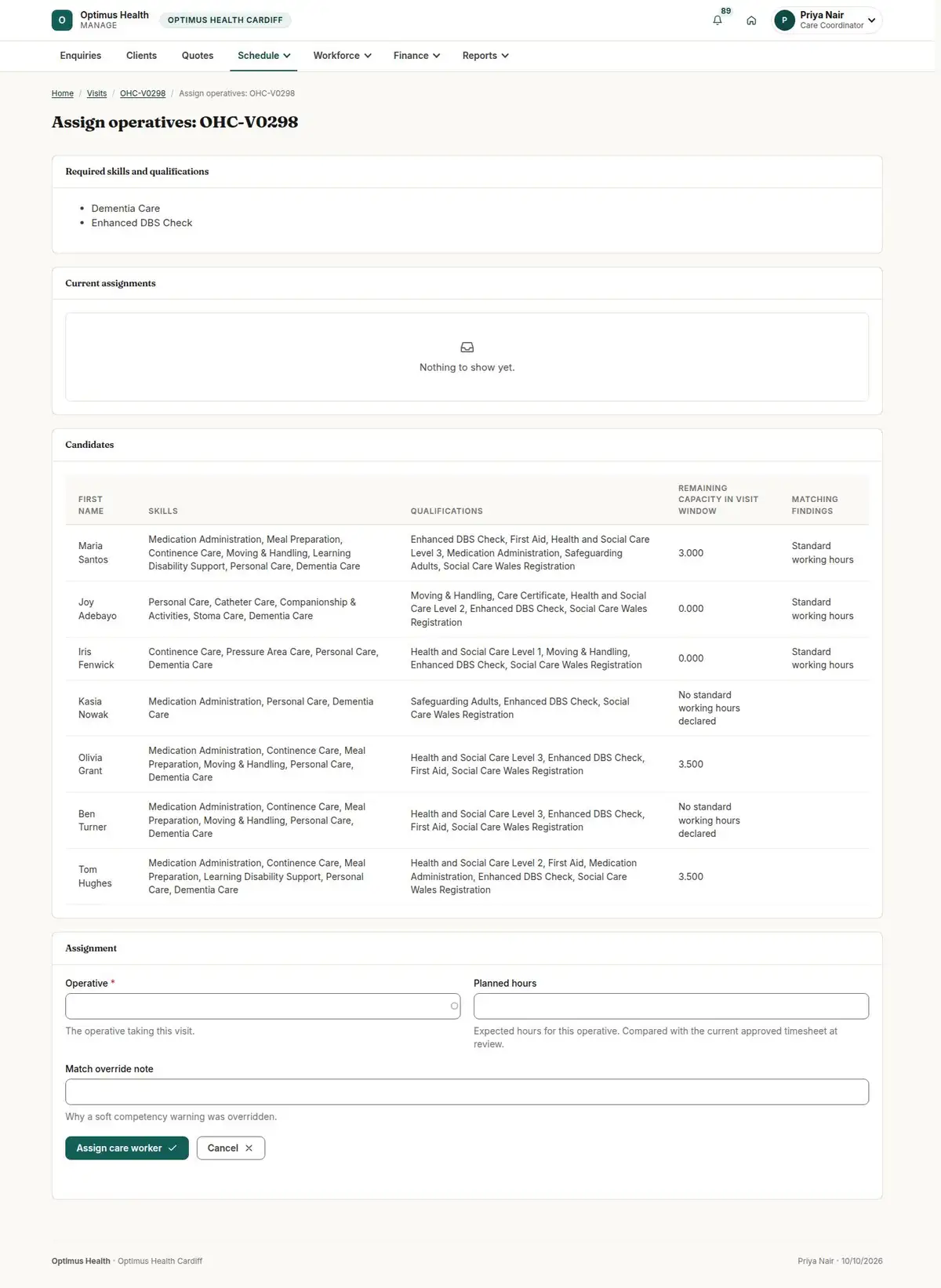Assign operatives: OHC-V0298