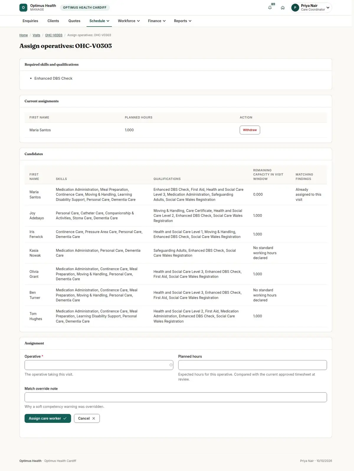Assign operatives: OHC-V0303
