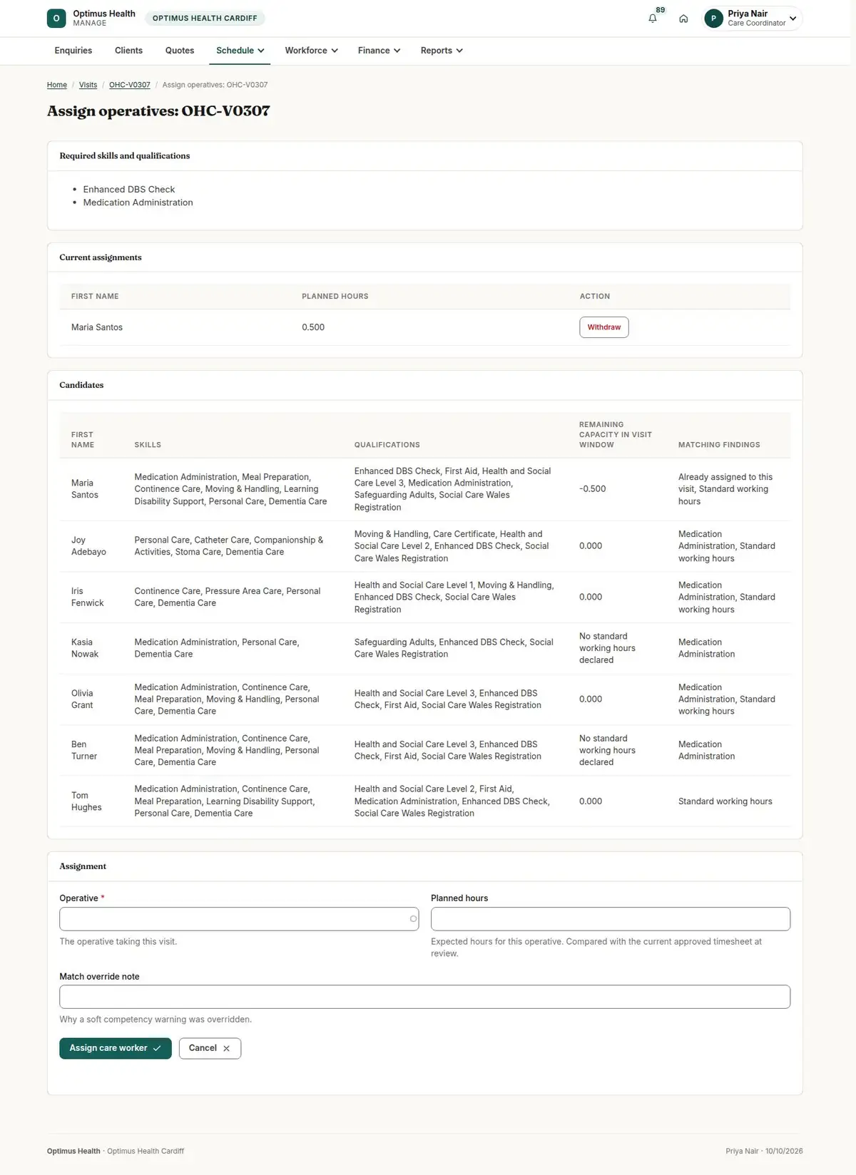 Assign operatives: OHC-V0307