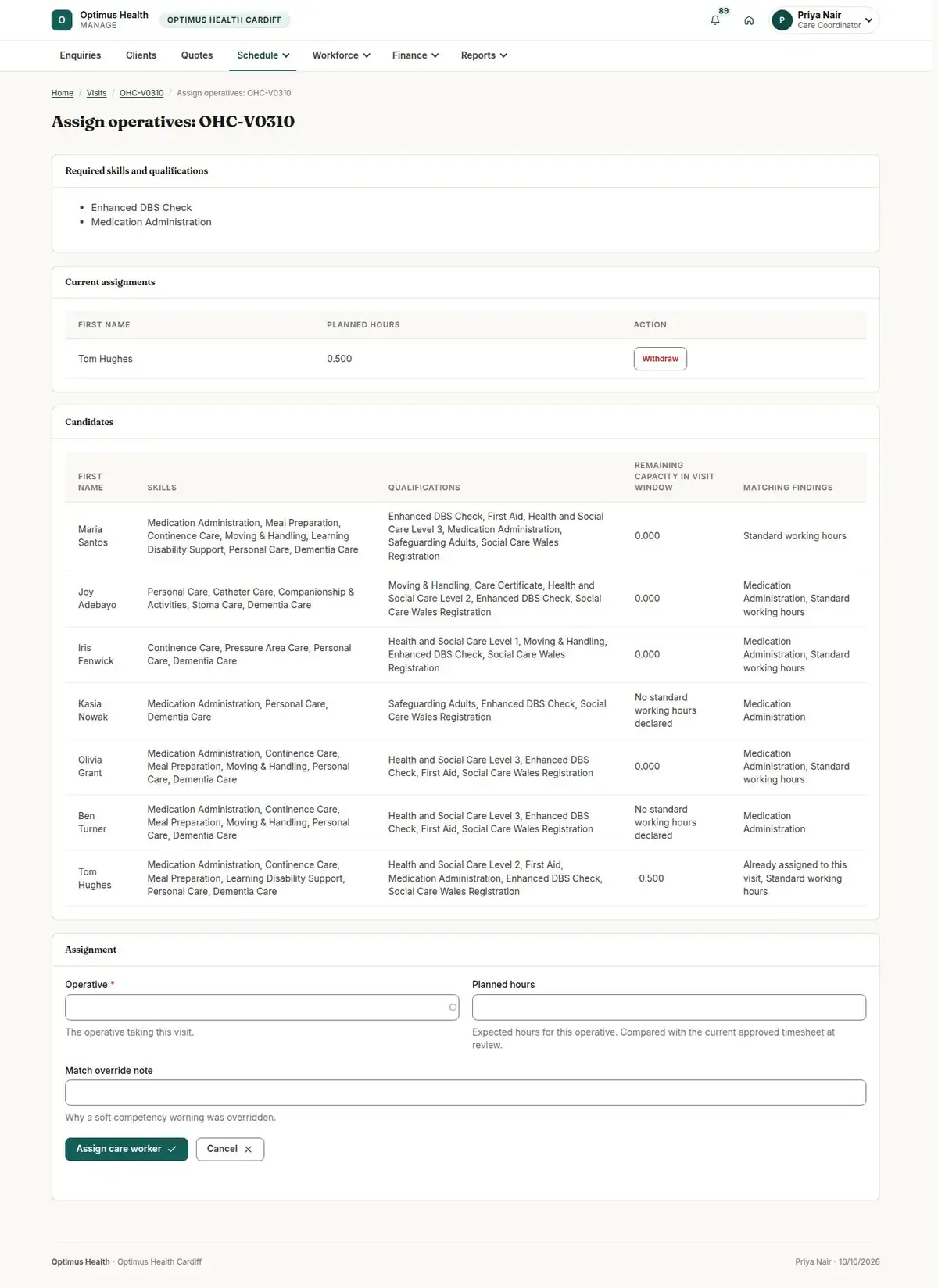 Assign operatives: OHC-V0310