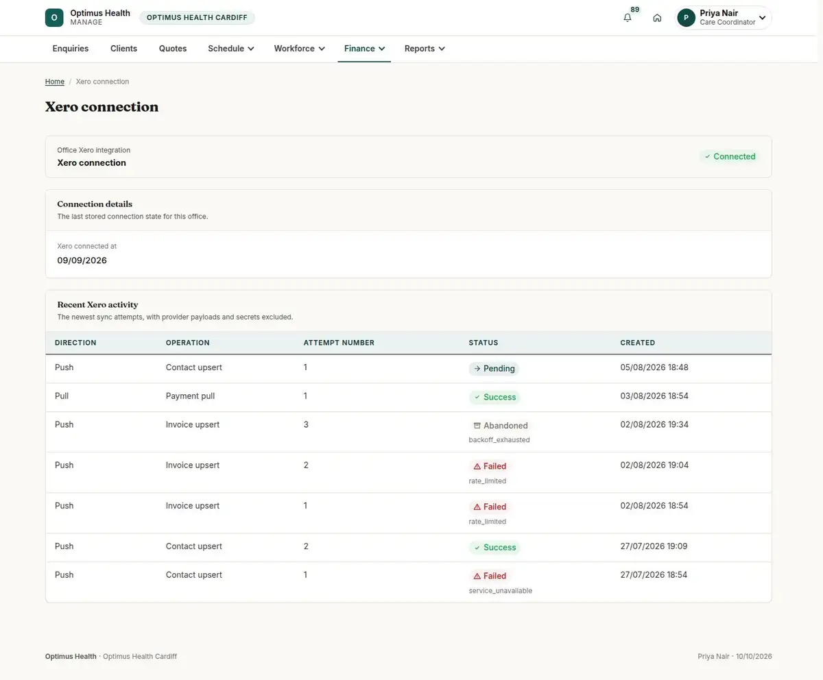 Xero connection