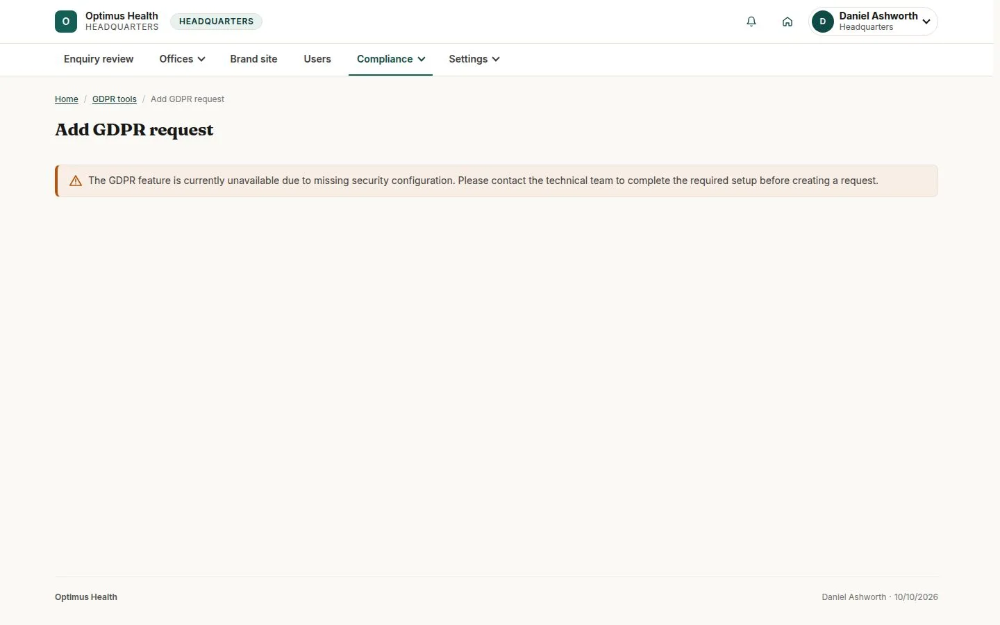 New request blocked by missing security configuration
