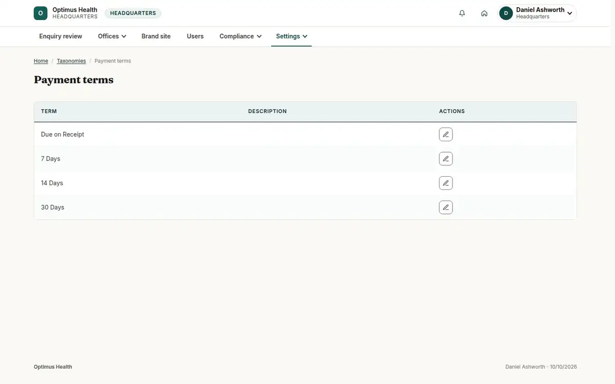 Payment terms