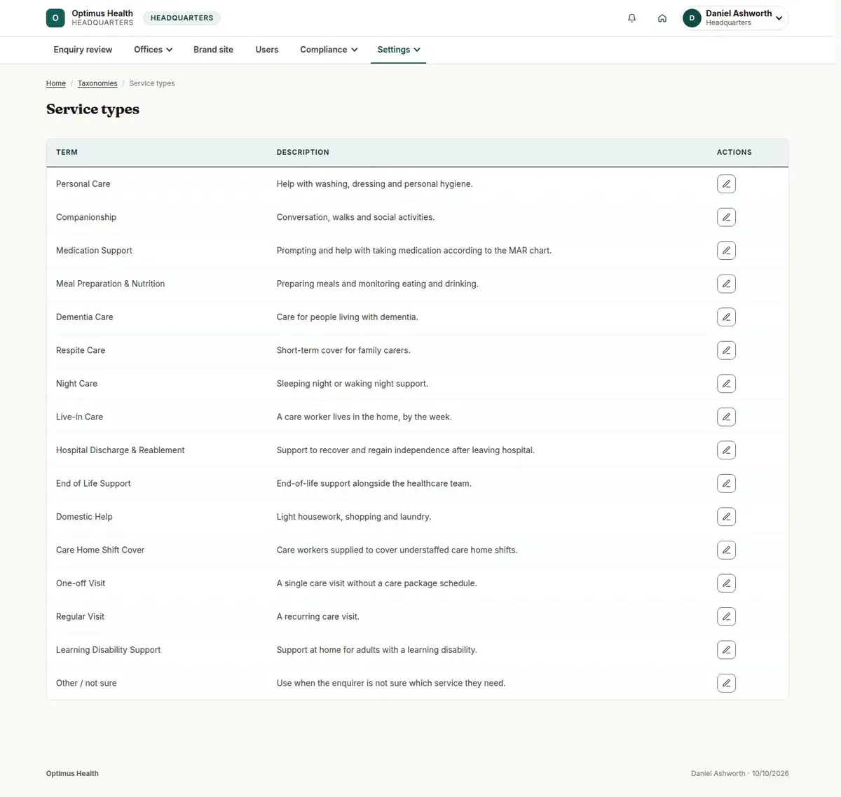 Service types