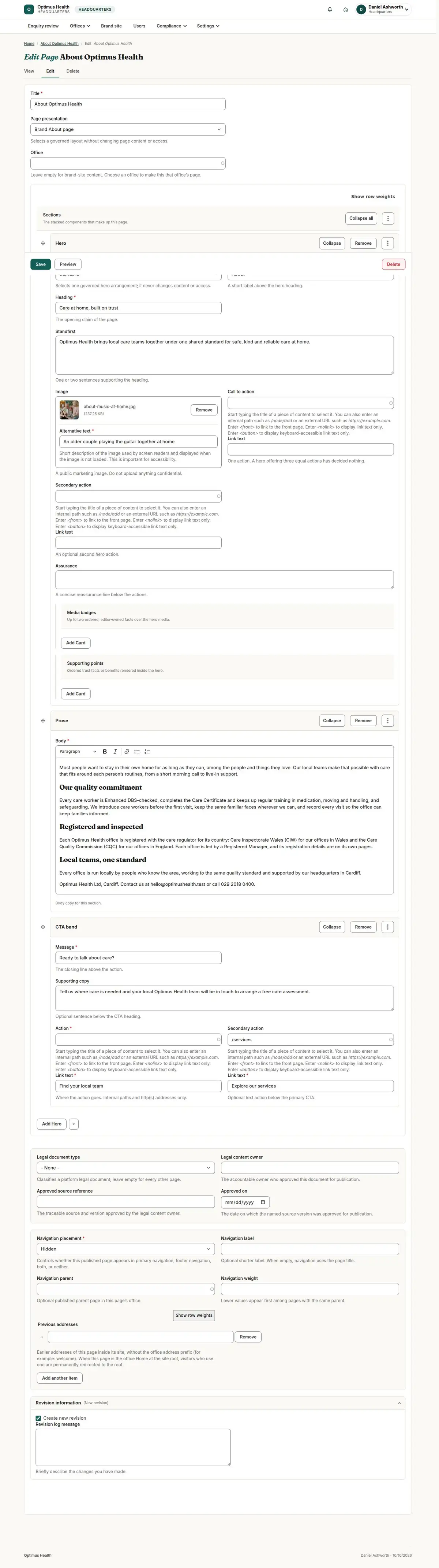 Edit Page About Optimus Health
